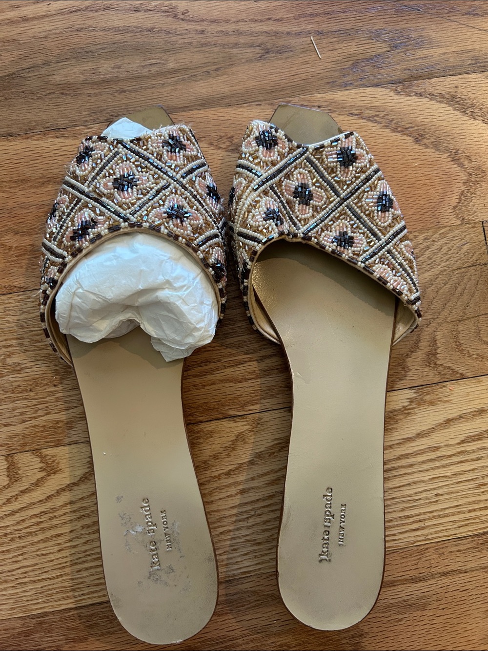 kate spade Pink & Black Beaded Slide Mules